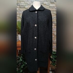 Womens XL Y2K Karen Scott Pure Wool Long Jacket Dark Gray‎ Contemporary